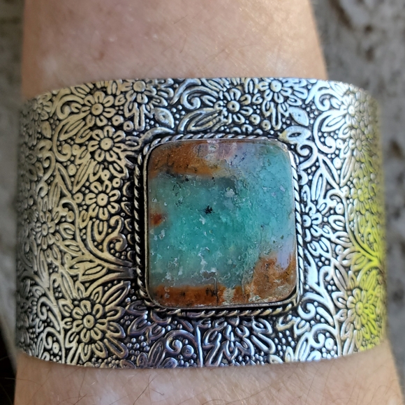 New Chrysoprase 925 Silver Cuff Bracelet. - Picture 1 of 10